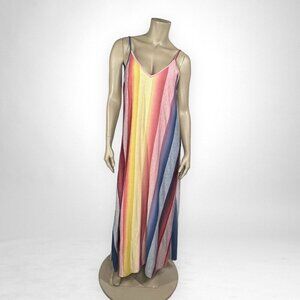 WHITE BIRCH Large Vertical Stripe Color Block Maxi Dress Vacation Oversized‎